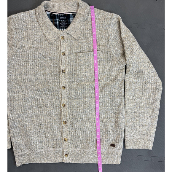 Buffalo David Bitton Mens lg Fleece Lined Button-Up Knit Tan Sweater Cardigan FS - Picture 8 of 12